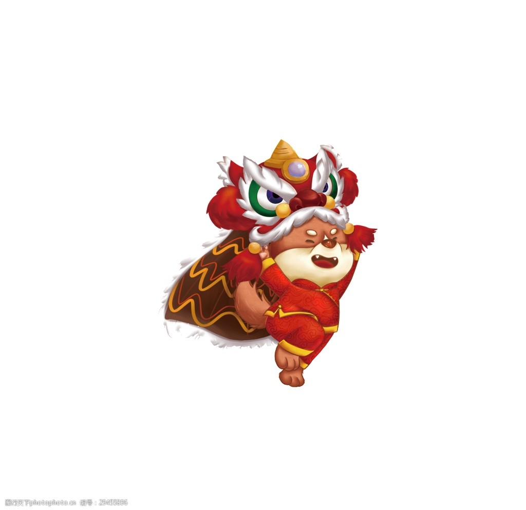 手绘卡通狗狗舞狮装饰素材