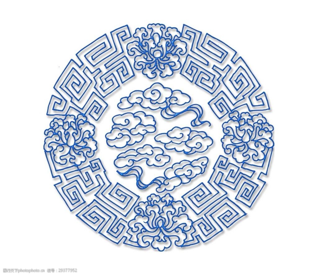 中式青花瓷花纹png元素