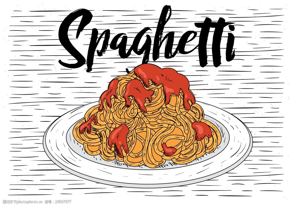手绘面条美食插画