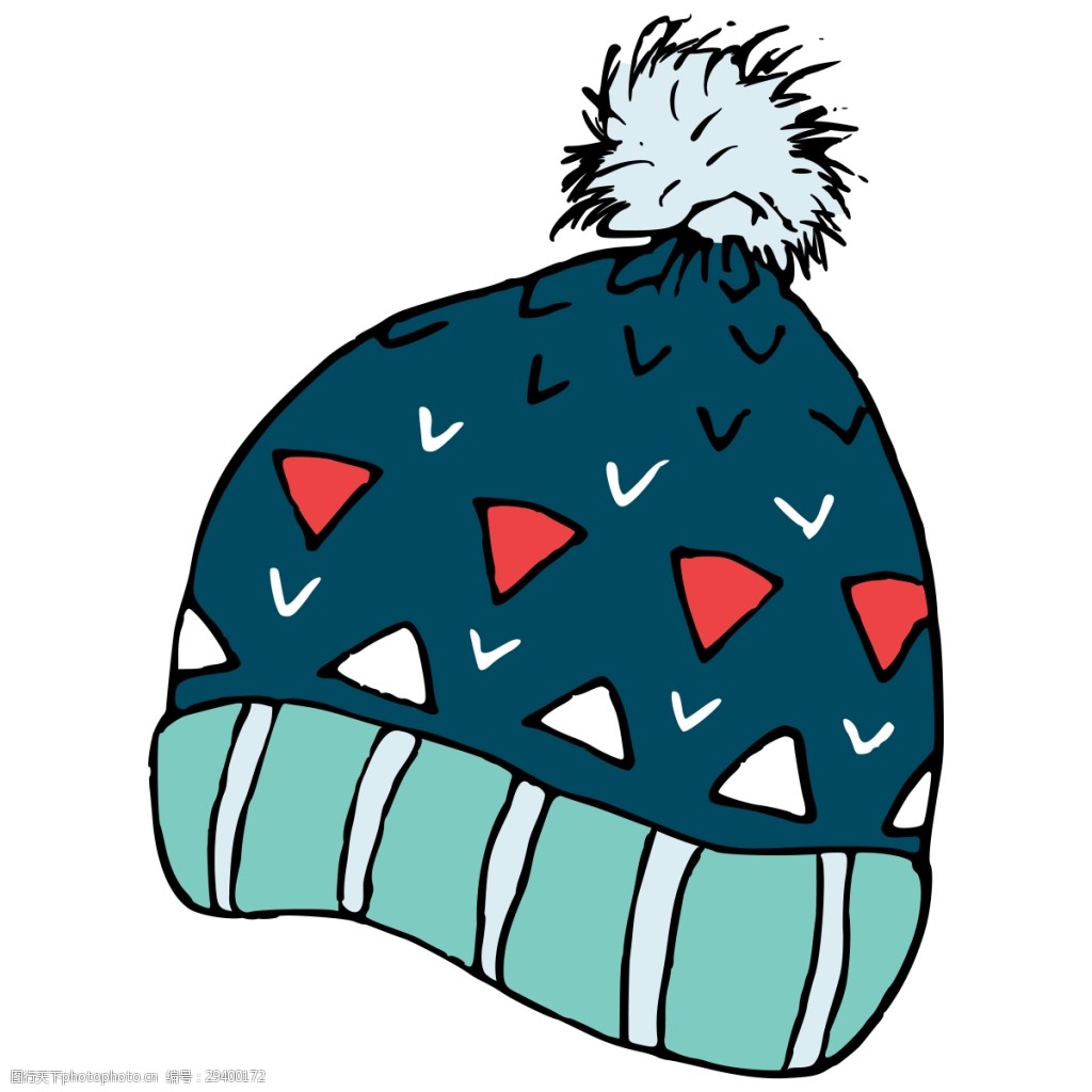 手绘一顶蓝色针织帽冬天透明装饰素材
