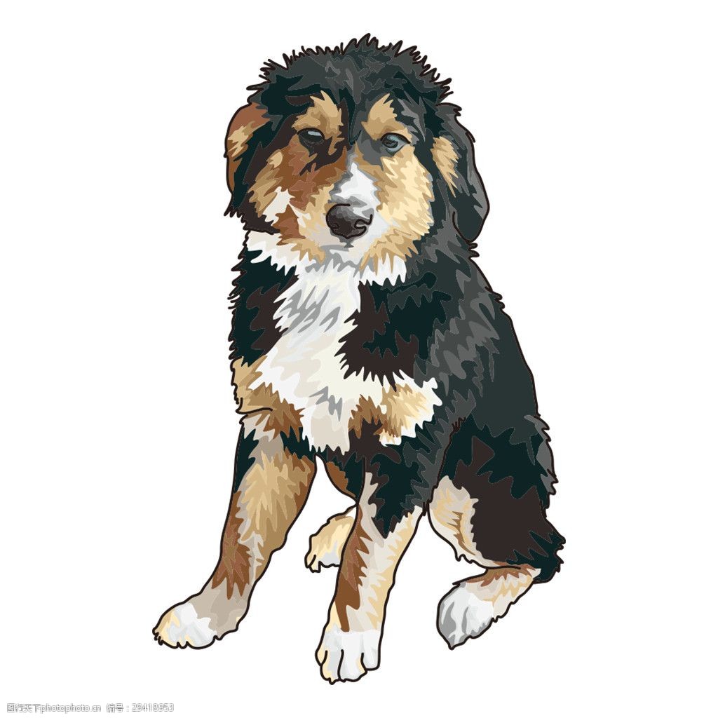 可爱黑色大型犬卡通手绘装饰元素