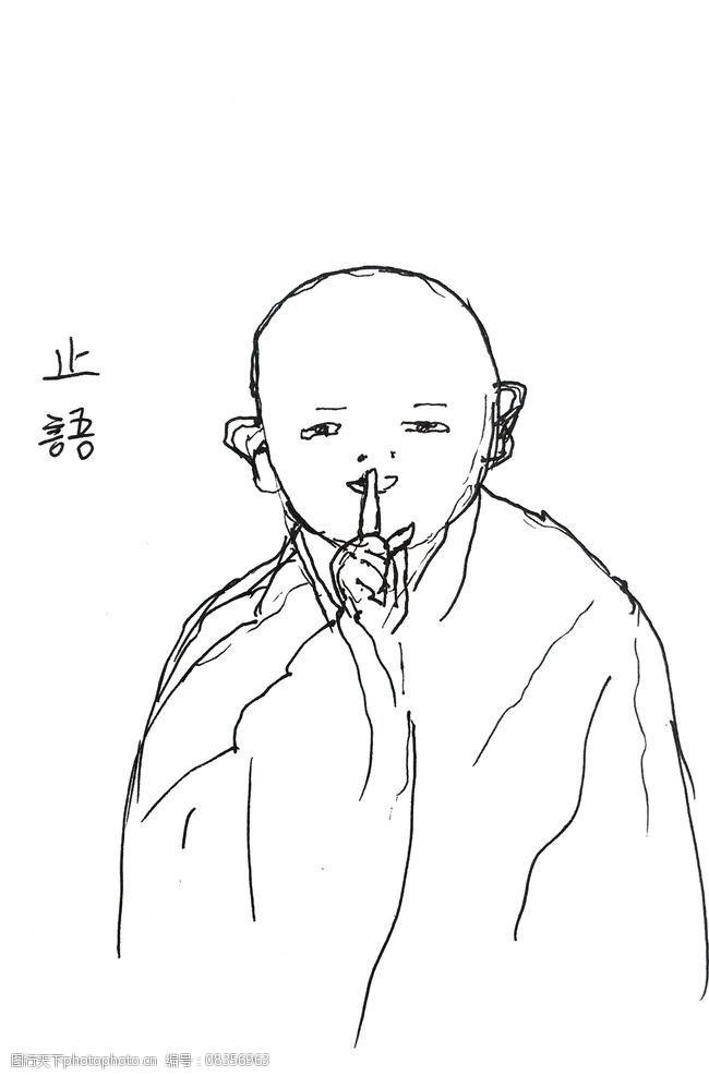 素描手绘止语和尚 素描 线条 手绘 止语 和尚 设计 文化艺术 传统文化