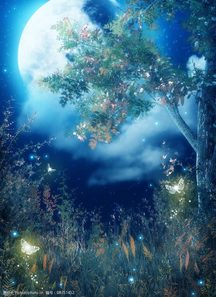 宫殿 魔幻场景 花园幻想 蓝色背景 背景图片 唯美 哥特风格 梦幻 炫彩