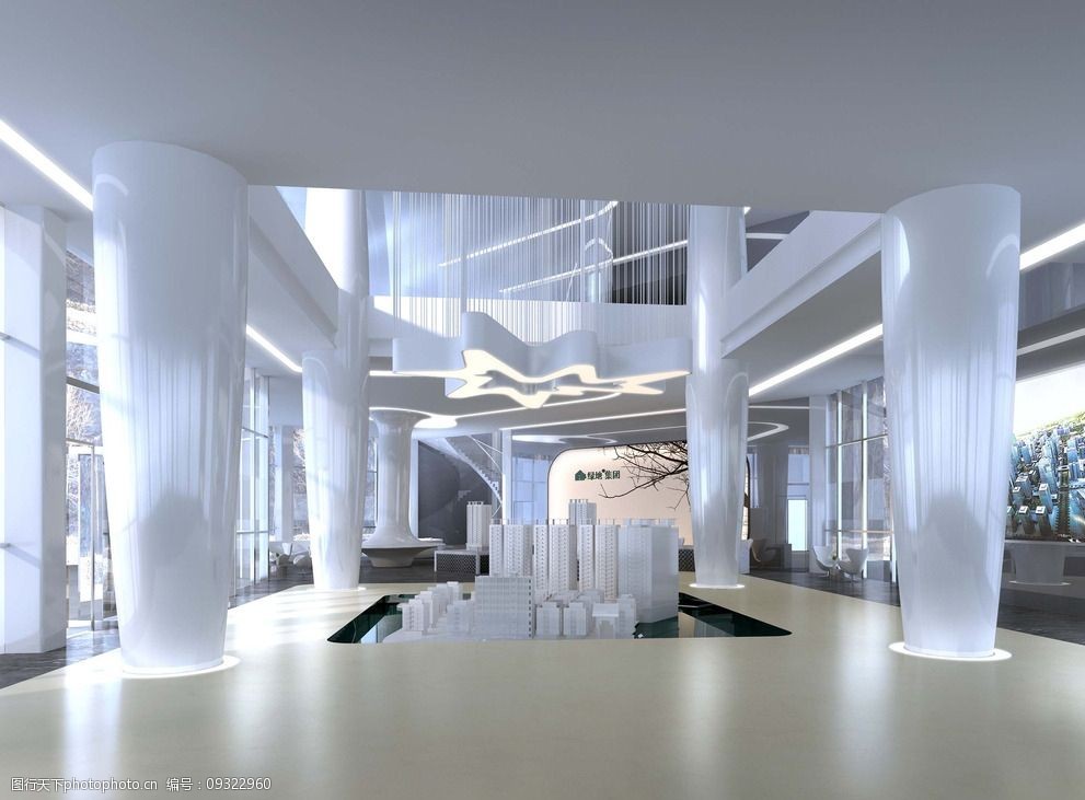 房地产公司大厅3d工装模型图片