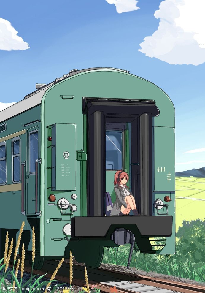漫画列车与少女 中国 绿皮车 少女 列车 火车 铁道 设计 动漫动画