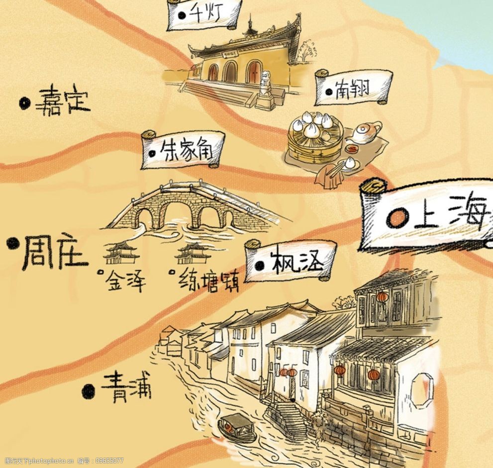 上海周边手绘旅游小图图片