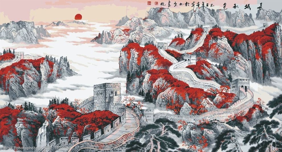 长城秋色数字油画图片
