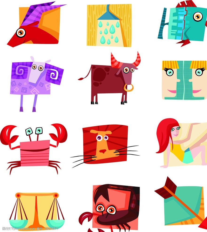 12星座卡通动画动物矢 12星座 卡通 动画 动物矢量 动物卡通 形象标识