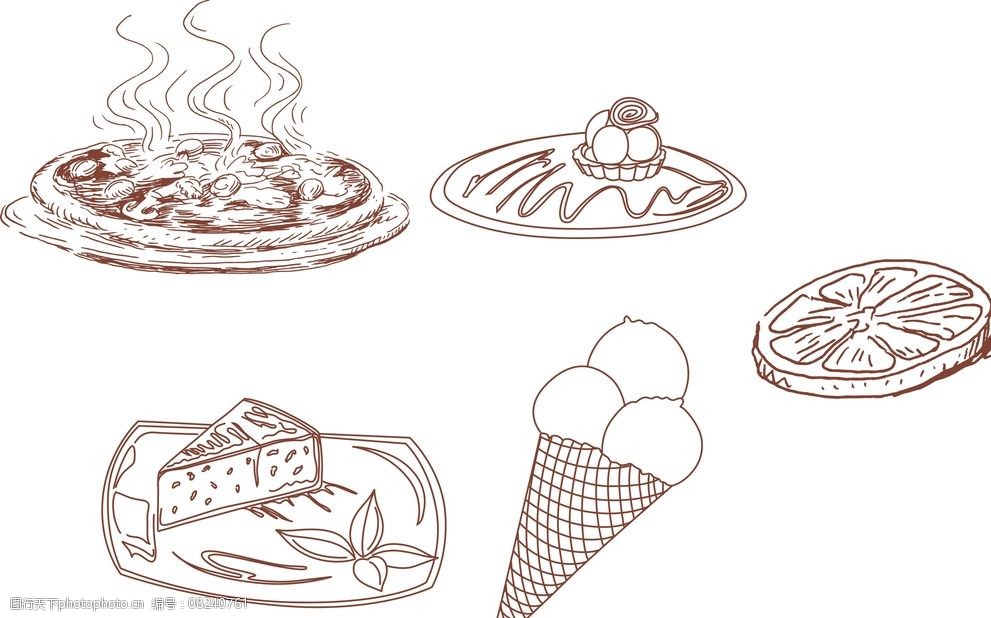 矢量披萨线条图片