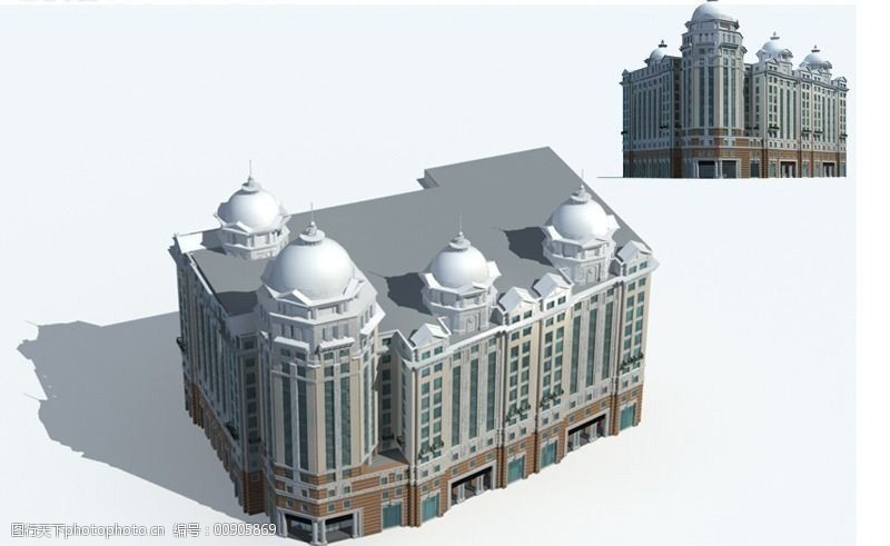 現代教堂式歐式建築3d模型圖