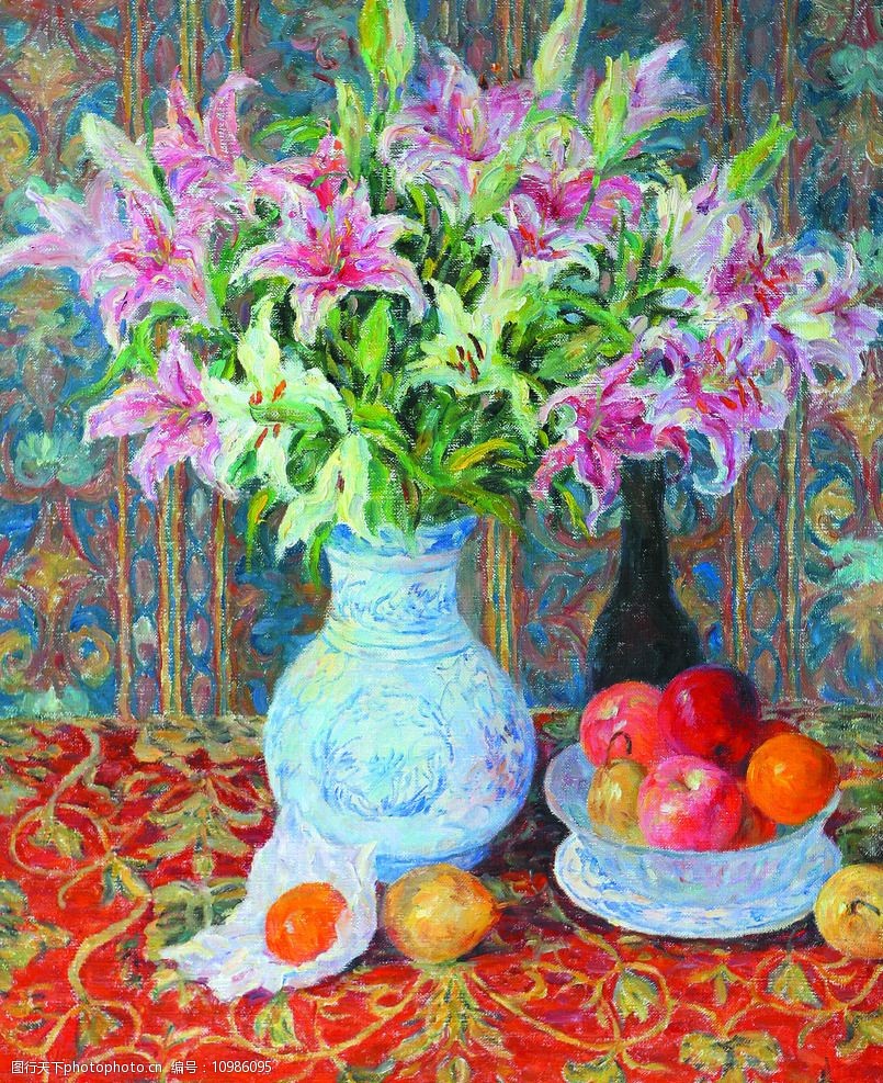 花瓶与水果美术画图片