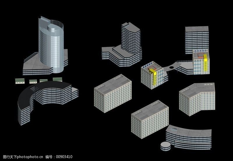 現代城市高層幾何建築群3d模型圖