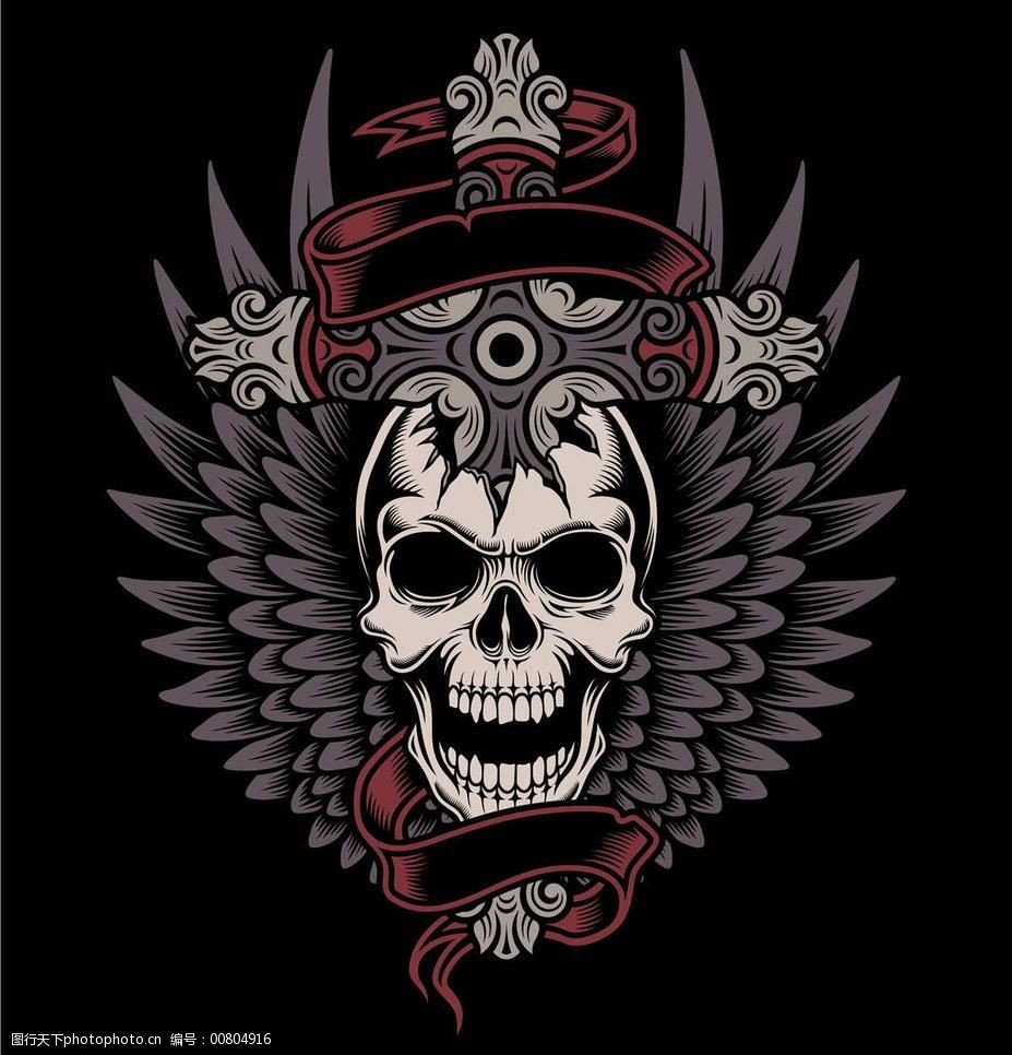 骷髅t恤图案纹身设计