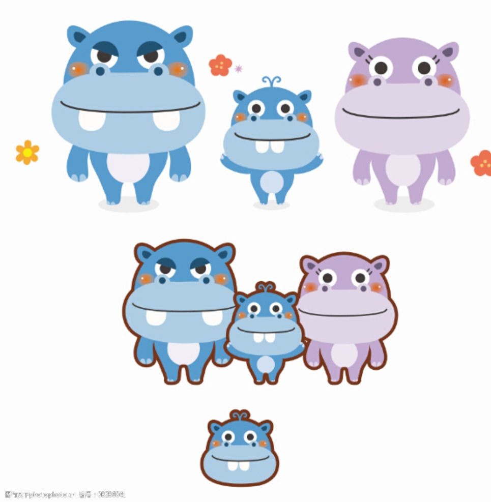 可爱 卡通 河马 动漫 矢量 手绘 小动物 设计 动漫动画 其他 cdr