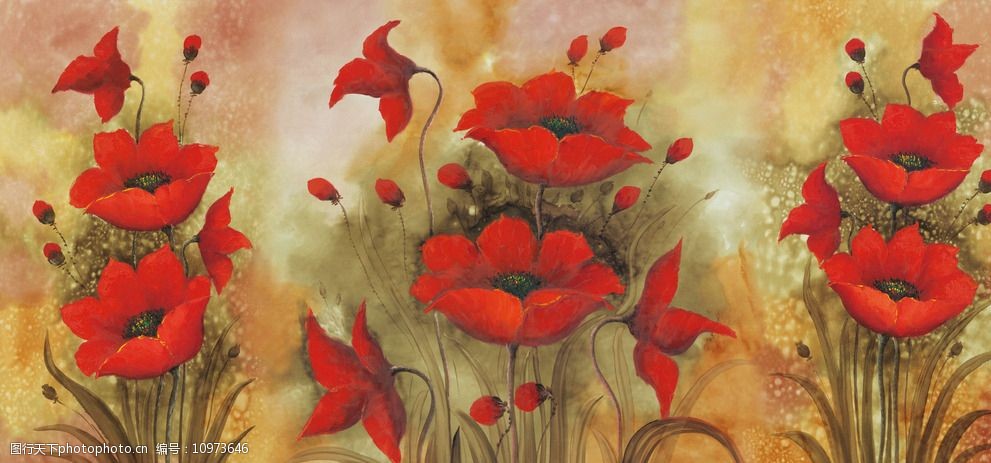 小红花油画图片