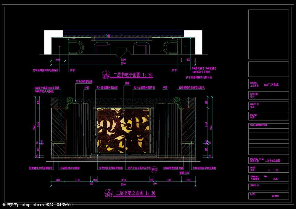 二层书吧立面图cad图纸