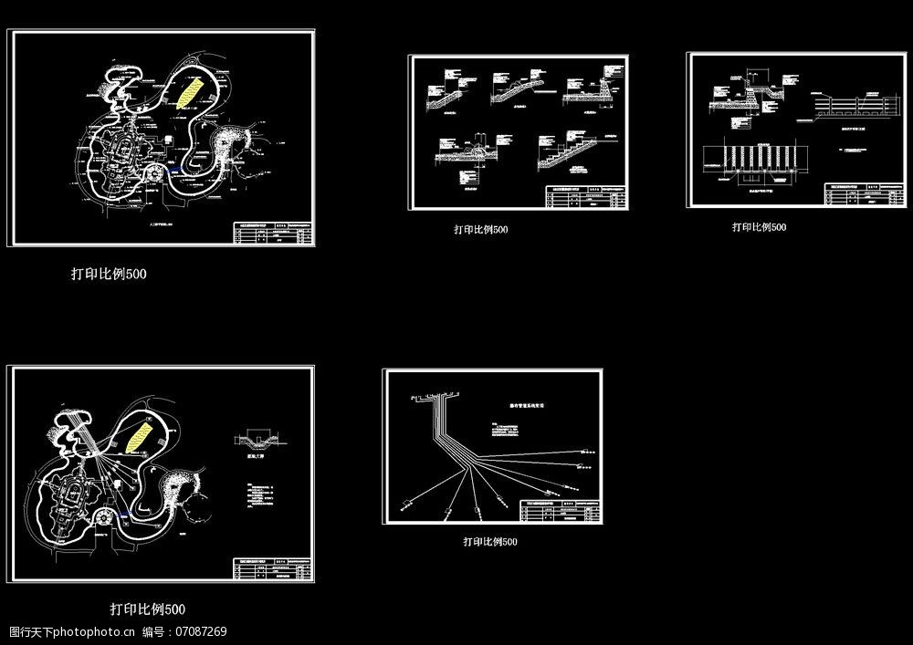 人工湖施工图cad图纸