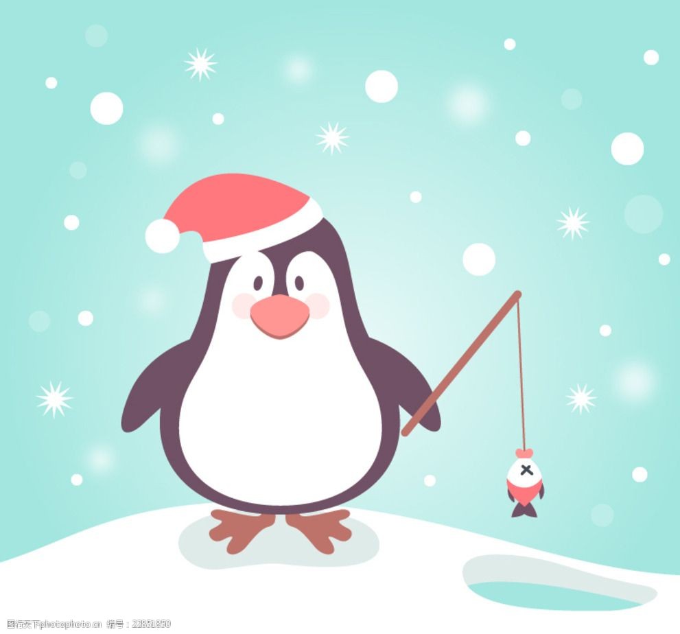 卡通钓鱼企鹅矢量素材