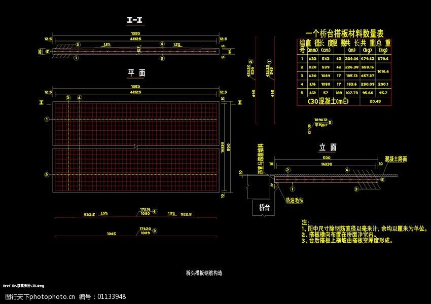 橋頭搭板鋼筋構造cad圖素材