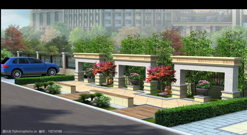 关键词:道路边节点效果图 道路 景墙 欧式 绿化 景观 景观效果图 设计