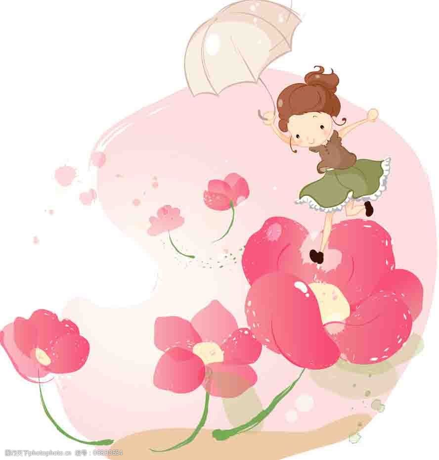 撑着伞踏花行走的女生图片