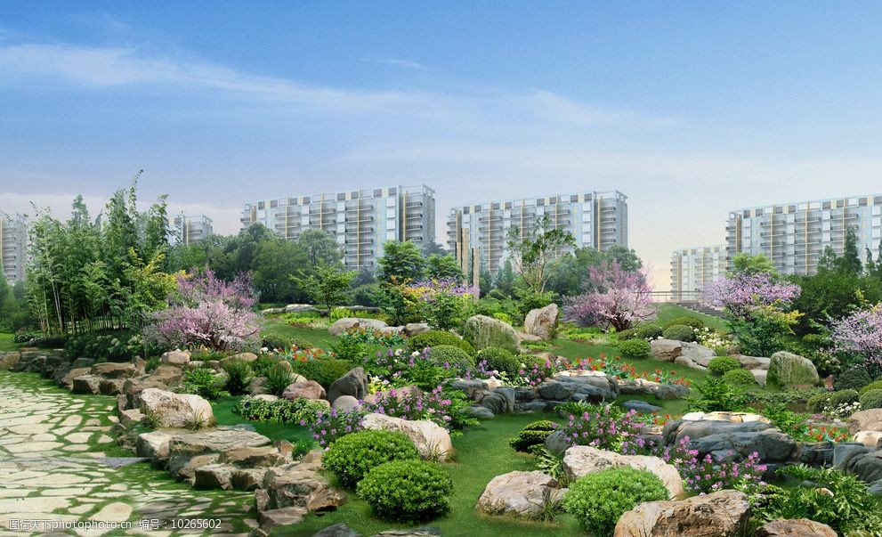 小区前假山群图片