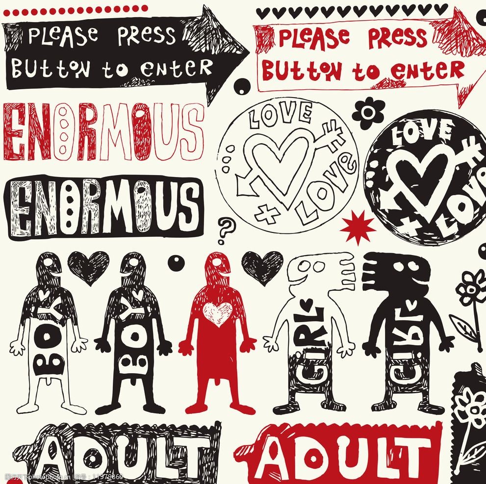 潮流手绘图案矢量素材图片