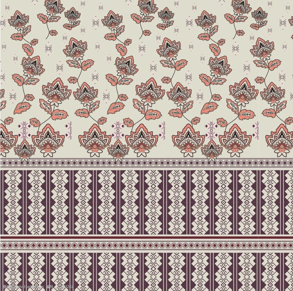 定位花底纹边框印花胸前图片