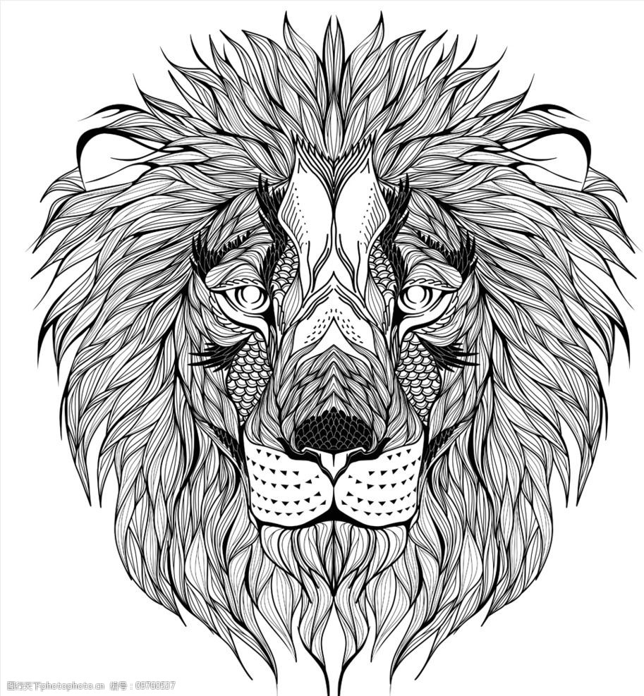 关键词:动物纹身图案 手绘 图腾 纹样 狮子 手绘动物头像 纹身 设计