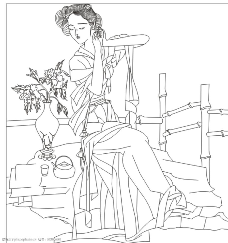 古典美女线条图图片