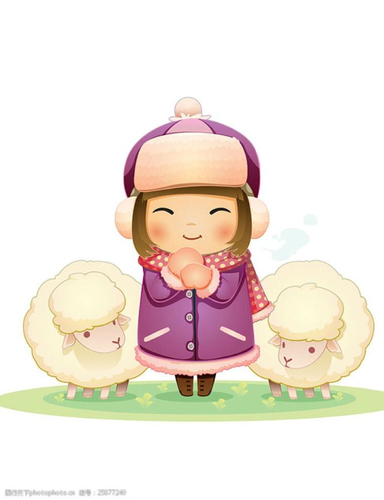 卡通小女孩与绵羊背景矢量素材