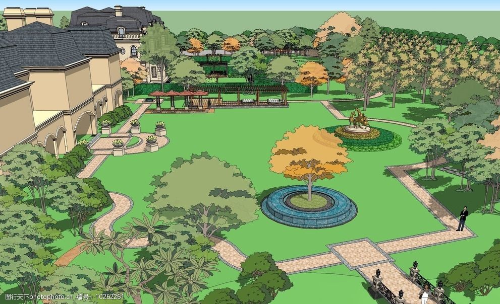 關鍵詞:庭院景觀效果圖 小區景觀設計 環境設計 sketchup 景觀效果圖