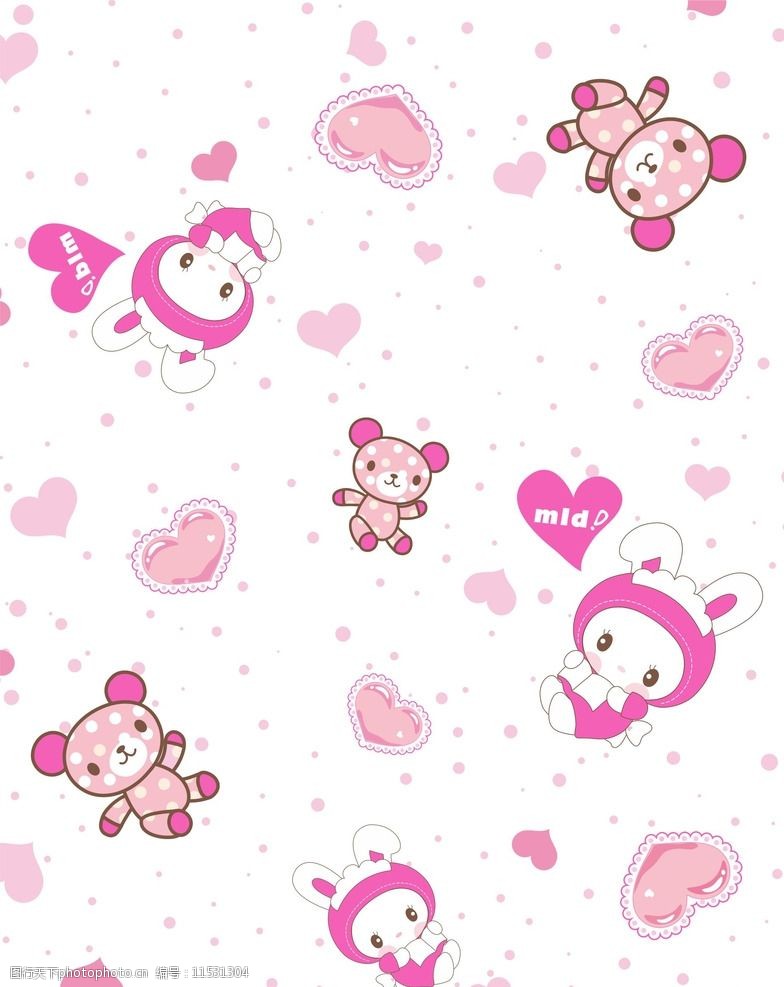 儿童服饰卡通兔子印花布料循环图图片