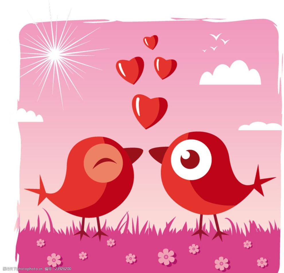 情人节爱心小鸟矢量素材