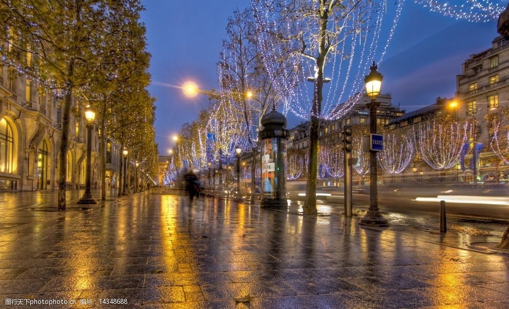 巴黎夜晚美丽街景图片
