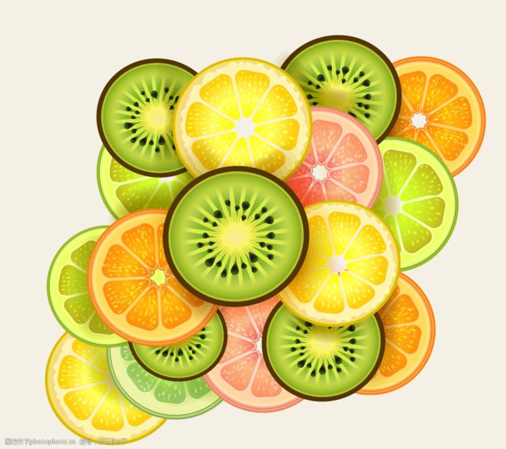 水果 新鲜 美味 猕猴桃 橙子 柠檬 切片 彩色 食品果蔬 设计 生物世界