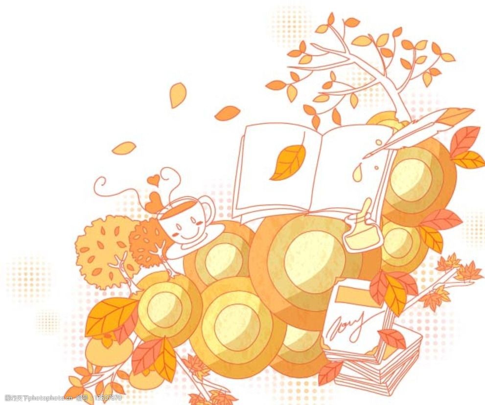 关键词:精美矢量花纹 花纹 帽子 树 书本 落叶 黄色 设计素材 矢量图