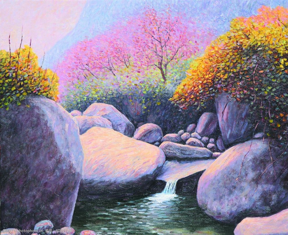 关键词:秋天的山溪 美术 油画 风景 山野 溪流 树林 树木 山石 设计