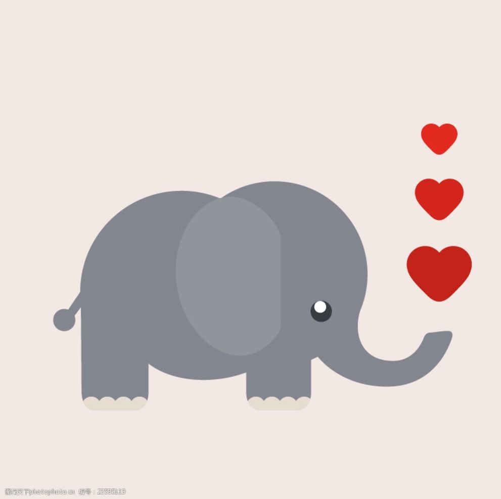 卡通喷爱心的大象矢量素材