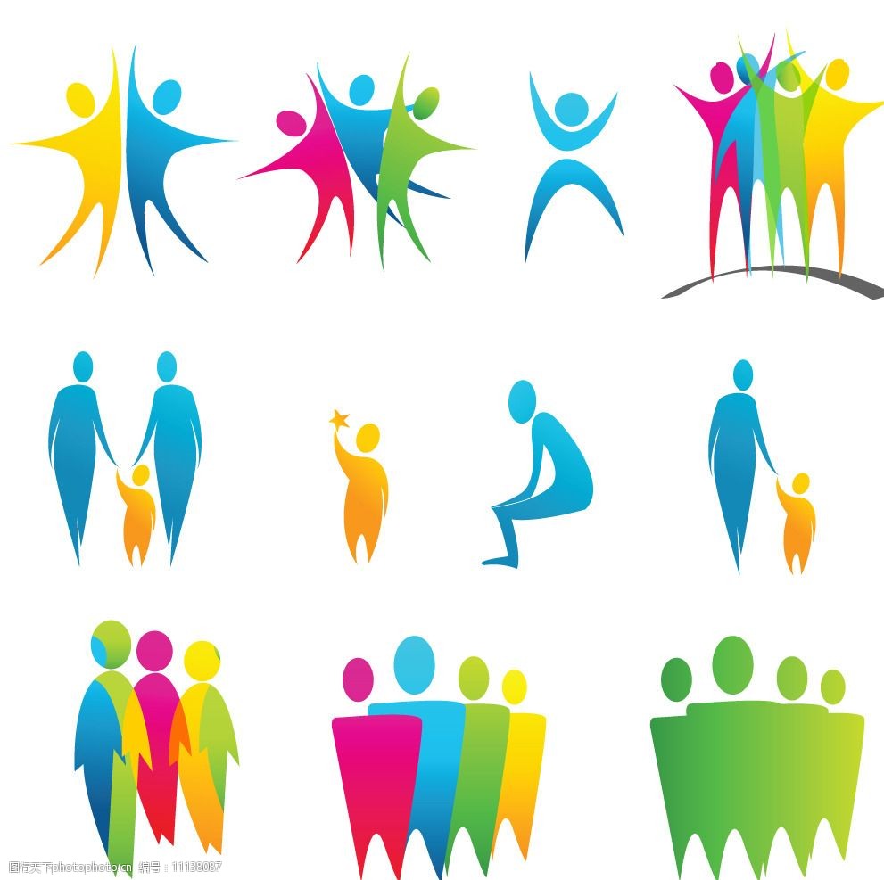 三口之家 一家人 小孩 儿童 抽象人物 图标 人形标志 标签 logo 设计