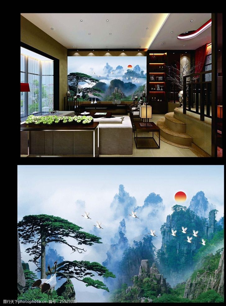 关键词:迎客松电视墙 迎客松 电视墙 客厅背景 大厅背景 唯美 背景墙