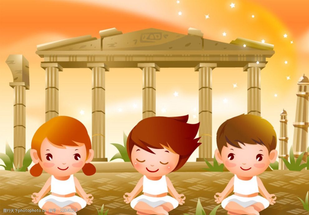 瑜伽卡通儿童矢量素材