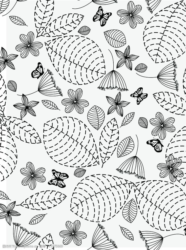 黑白装饰画树叶简单图片