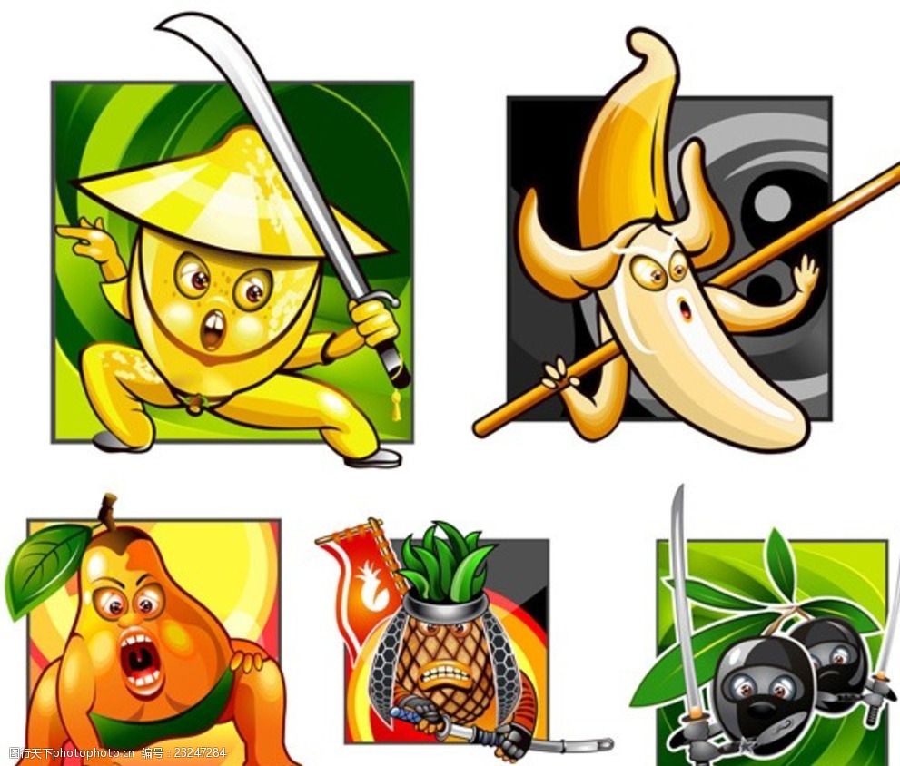 卡通水果武士矢量素材
