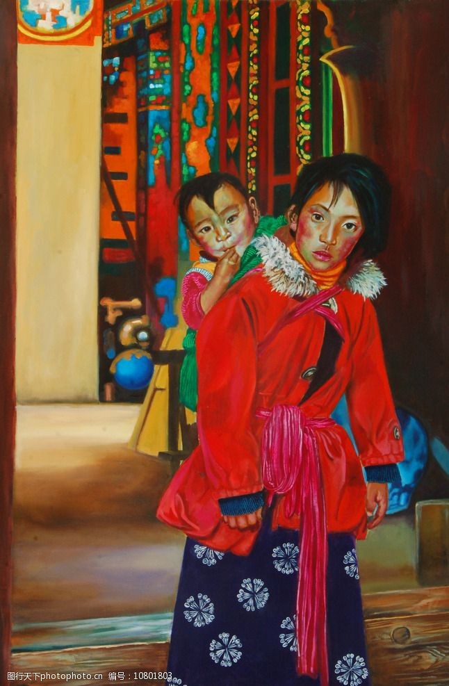 姐弟情(王栋油画)图片