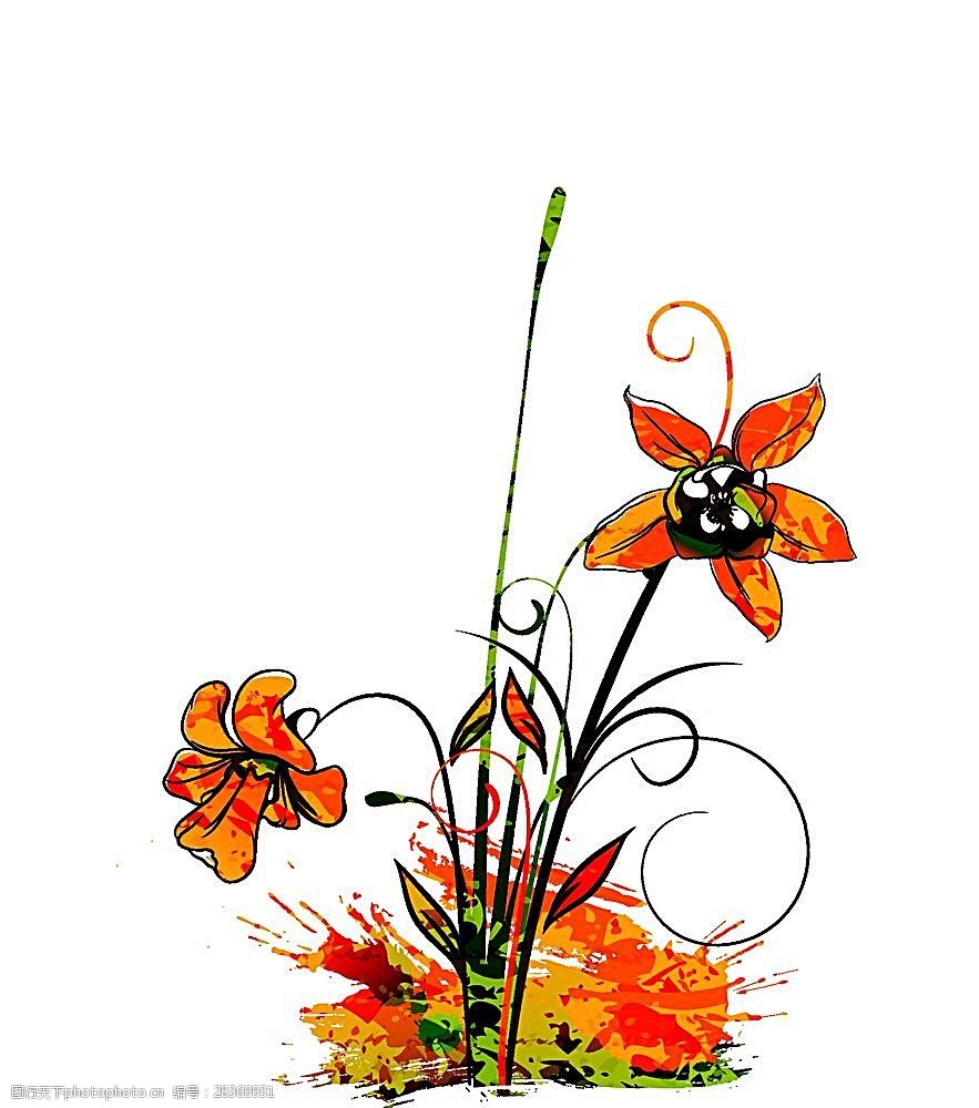 手绘花朵叶子卷纹背景