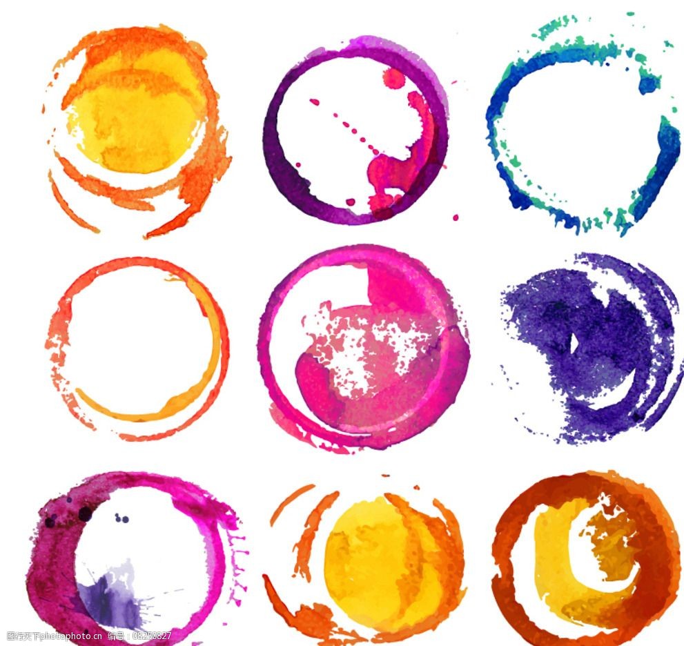 9款水彩圆环设计矢量素材图片