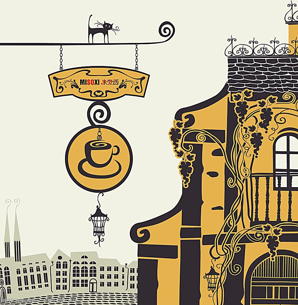 米索西西餐厅橱窗形象画图片