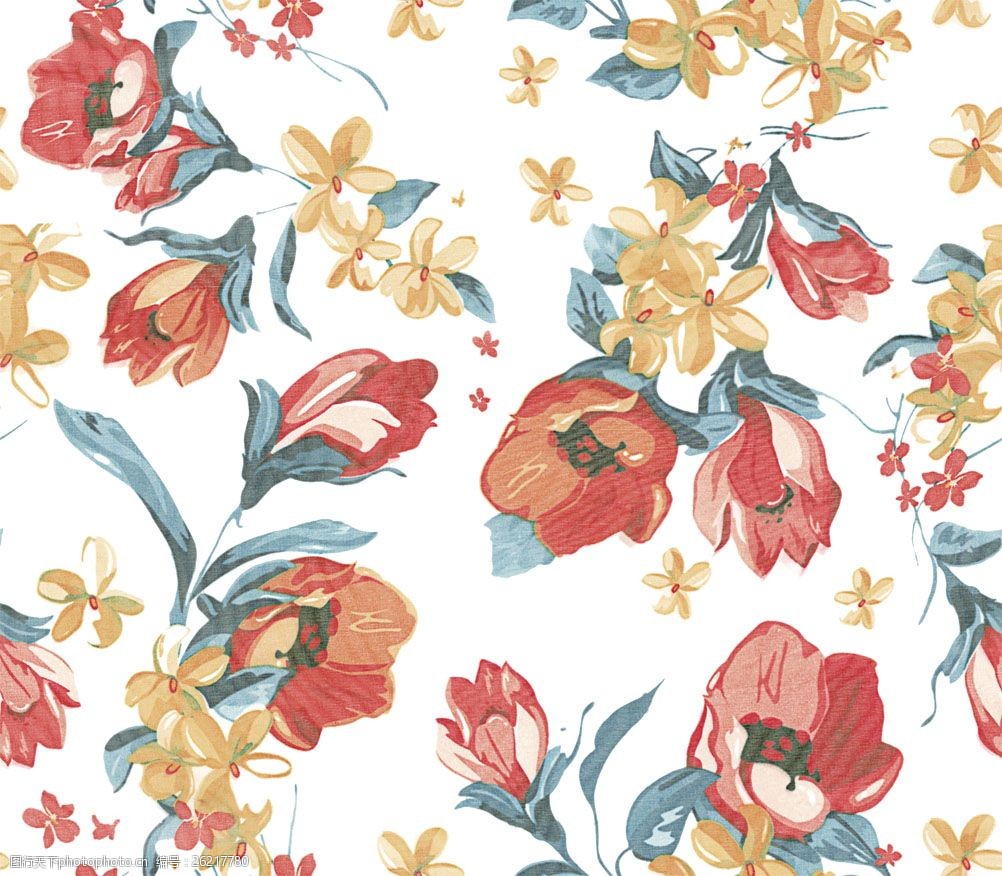 数码印花牵牛花四方连续可拼接回位纹理图