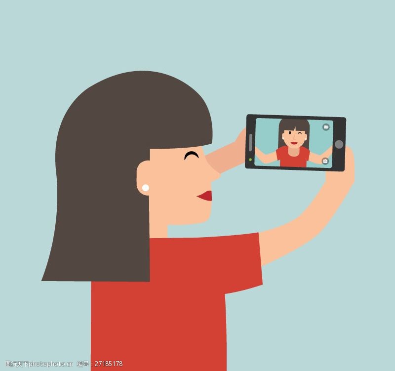 卡通自拍女子矢量素材